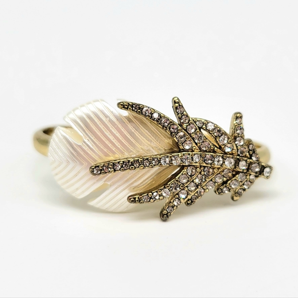 Heidi Daus Two Finger Feather Ring with Mother of Pearl and Swarovski Crystals